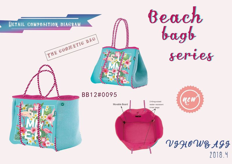 Tauchstoff Strandtasch, bedréckte Flamingo Handtasche, Outdoor Picknick Fraen Handtasche mat grousser Kapazitéit_voghion.com