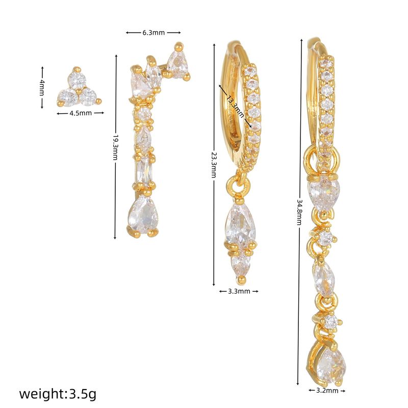 Modisches Ohrring-Set mit geometrischen Zirkonia-Ohrsteckern und Ohrschnallen_voghion.com