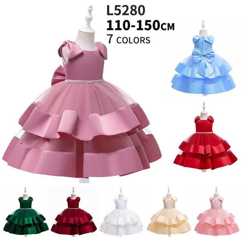 Mutter & Kinder Prinzessin Kleid Kleine Kinder Rock Bogen Ärmel Blumenmädchen Kleid Leistung Kostüm_voghion.com
