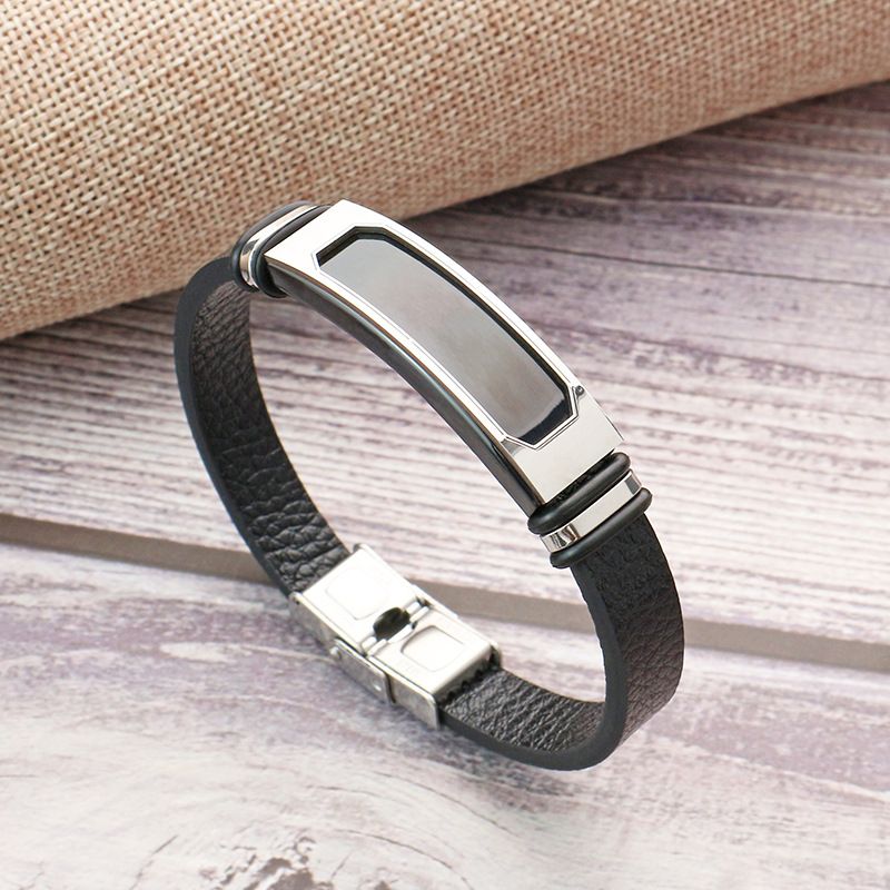 Trendy Silikon Kreative Persönlichkeit Einfache DIY Gravur Edelstahl Herrenarmband Nicht verblassend_voghion.com