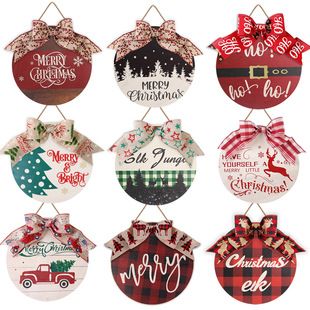 Ciondolo con targa in legno per porta di Natale Decorazione per feste natalizie Decorazioni natalizie Fiocco Piatto rotondo in legno Ornamento appeso_voghion.com