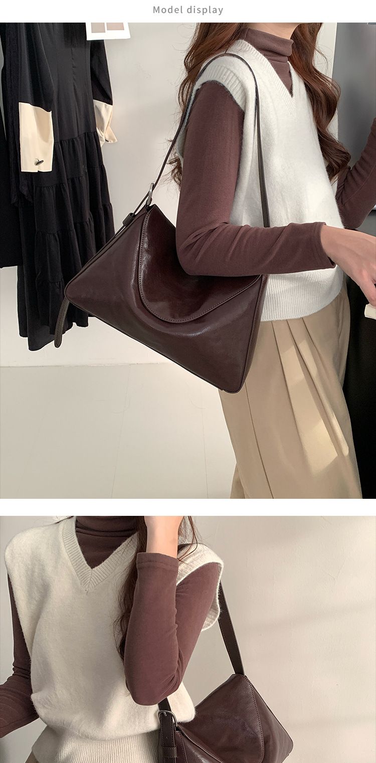 Soft vegetable tanned cowhide tote 2024 new flip shoulder women's crossbody genuine leather armpit bag_voghion.com