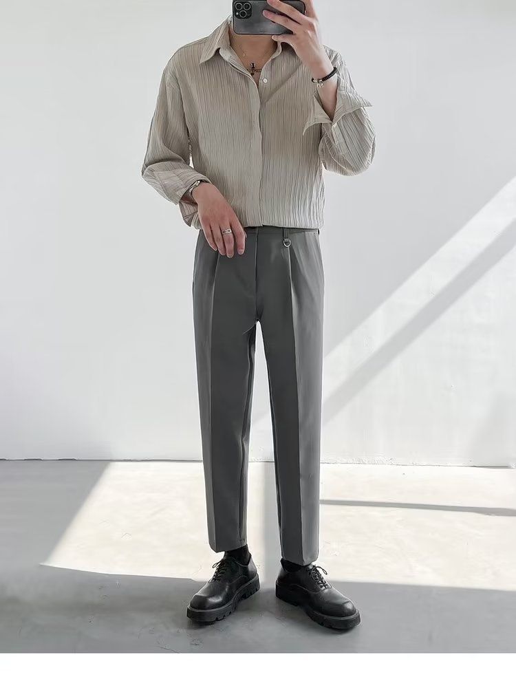 Maniche lunghe per uomo, primavera autunno INS, versione coreana di alta qualità, fresco e casual, design stropicciato scuro, giacca, no ig_voghion.com