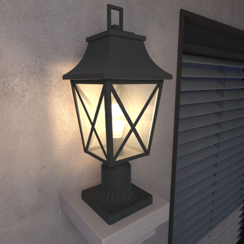 Palo nero con montaggio cablato, base esterna, palo rigido per esterni, lampione per esterni, palo per lanterna, apparecchio di illuminazione con luce_voghion.com