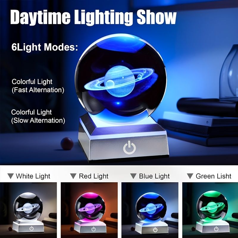 Saturn Crystal Ball Night Light Transparent Multi-Color Changing Mini Planet Decor Perfect Gift For Astronomy Lovers Holidays_voghion.com