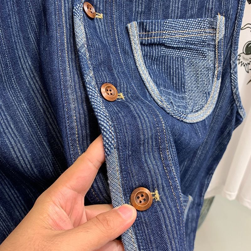 Men's Casual Denim Vest With V-Neck & Multiple Pockets - Loose Fit Unisex Workwear Jacket For Summer_voghion.com