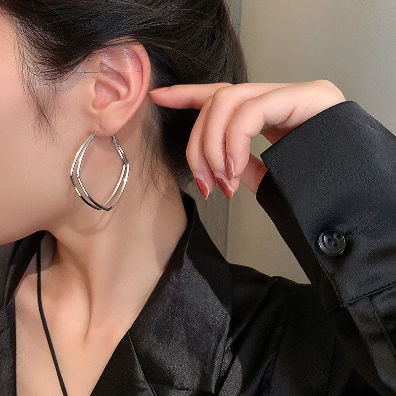 Silver Needle Ins Style Circle Korea Simple Metal Design Sense In Mesh Red Personalized Temperament Versatile Earrings_voghion.com