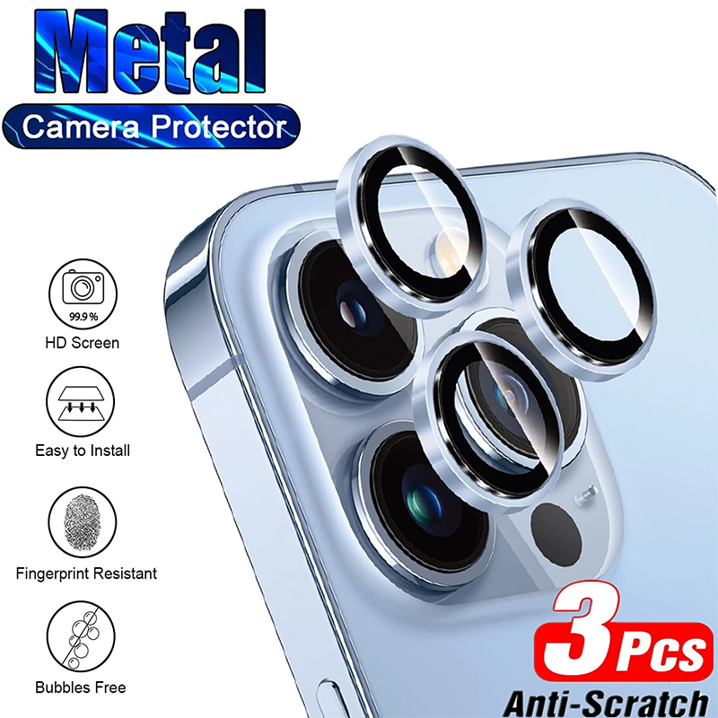 3PCS Metall-Kameraobjektivglas für iPhone 14 Pro Max 14 Plus Metallobjektiv-Displayschutz für iPhone 13 12 11 Pro Max 13 Mini Glas_voghion.com