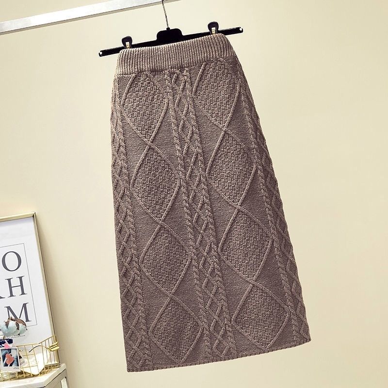 Women's Clothing Knitted Skirt Twist-Knit High Waist Bodycon Skirt – Stretchy Midi Pencil Skirt For Autumn (Black/Beige/Khaki/Light Blue/Coffee)_voghion.com