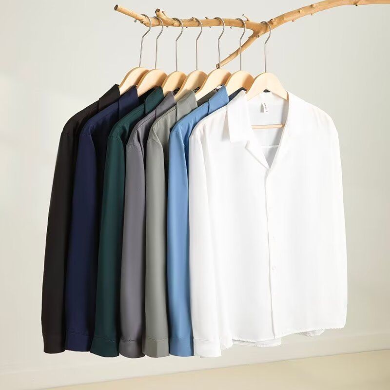 CT Long Sleeve For Men, Spring And Autumn Korean Style, Trendy Solid Color Shirt, Slim Fit, Plus Size, Office Work_voghion.com