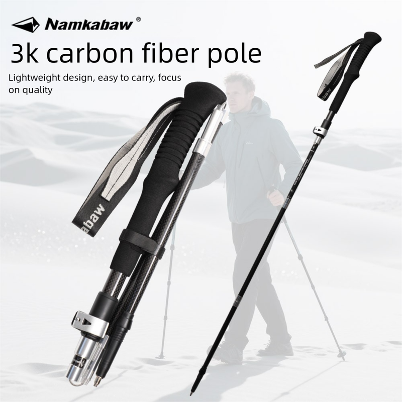 Outdoor 3k Fiber Folding Five-Section Climbing Ultra-Light Carbon Hiking Trekking Pole Walking Stick_voghion.com