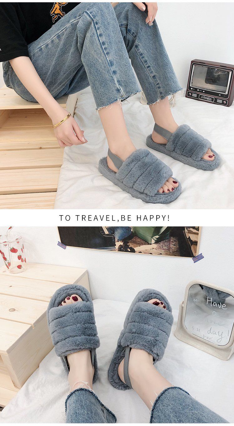 Foreign trade thick-soled plush slippers for women 2023 New 43 plus size flat home plush cotton slippers elastic band warm_voghion.com