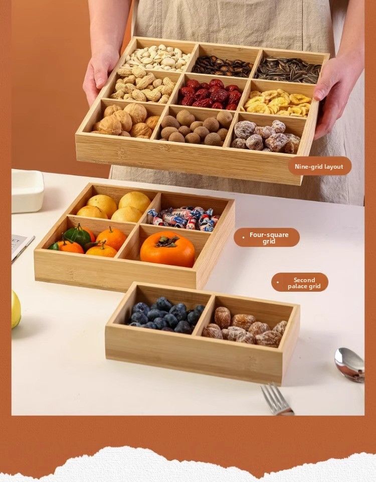 Vassoio per frutta secca in bambù ecologico, in legno Wai Loo Jiugongge, per piatti caldi, contorni, tè e snack_voghion.com