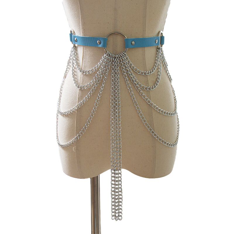 【】Cintura multicatena in stile punk con nappa decorativa in metallo, accessorio per performance_voghion.com
