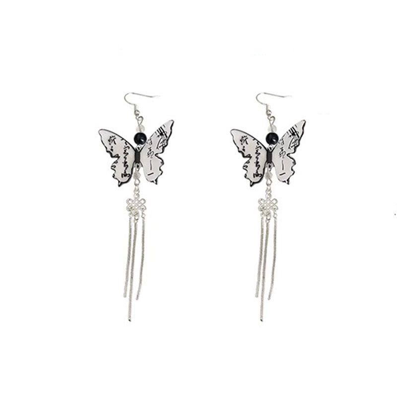 Nuovi orecchini a farfalla con inchiostro cinese, Qipao in stile antico, accessori Hanfu, ganci, clip, ornamenti per le orecchie, unici_voghion.com