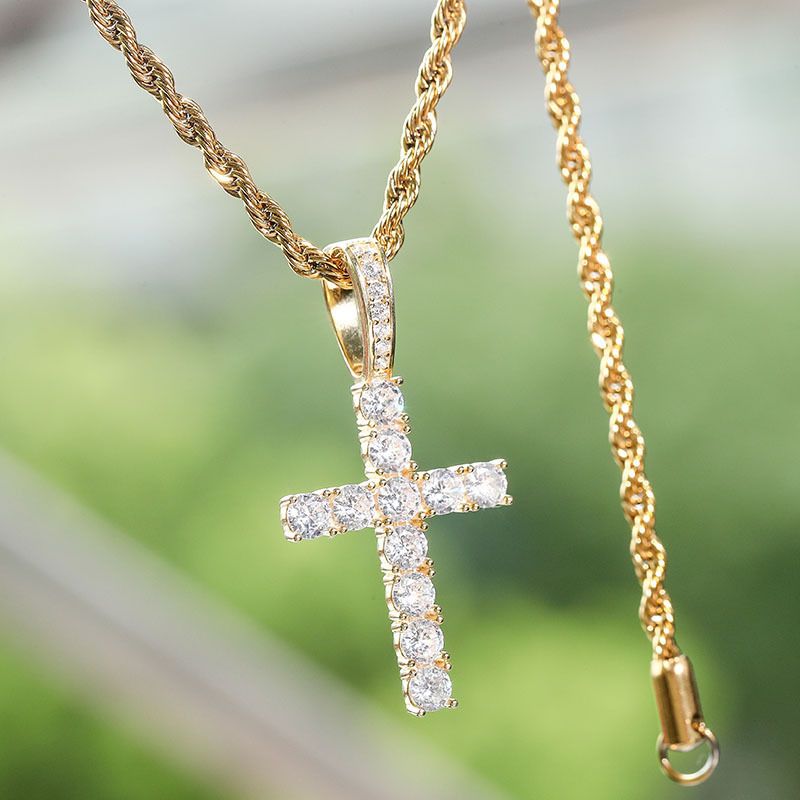 Collana da uomo con ciondolo a forma di croce egizia Ankh con micro pavé di zirconi e catena cubana da 4 mm in stile hip-hop_voghion.com