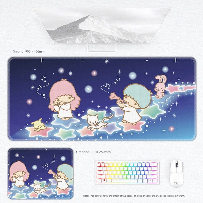 Little Gemini Mouse Keyboard Girls' Office Game Secondary Cartoon Notebook Desk Pad Thickened Oversized_voghion.com