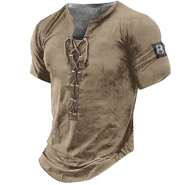 T-shirt à manches courtes pour homme, imprimé graphique, numéro, Henley, vêtements, impression 3D, lunettes, corde, hauts_voghion.com