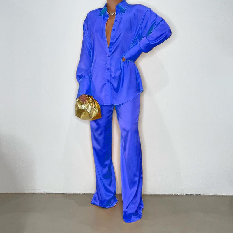 Completo casual alla moda in raso da donna - Elegante abito ampio a maniche lunghe per l'uso quotidiano Abbigliamento da donna_voghion.com