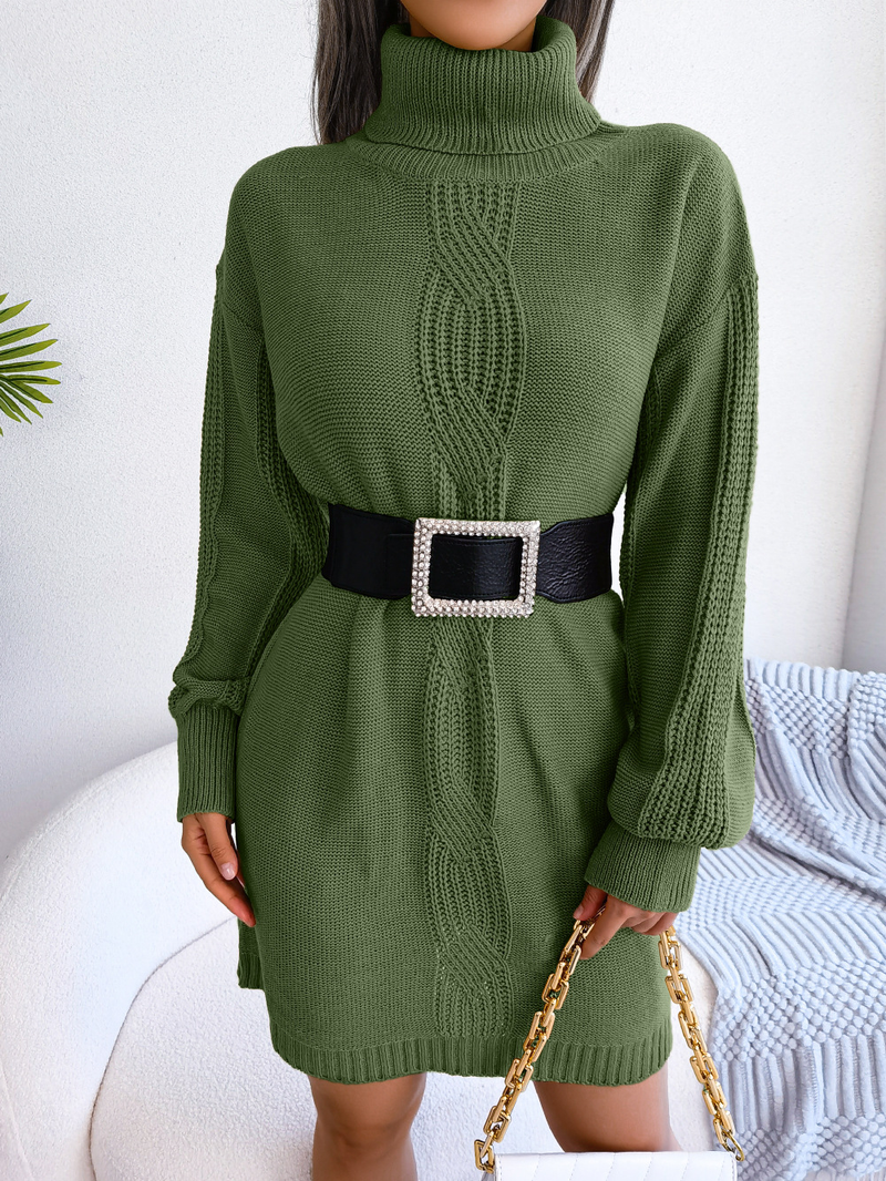Pulloverkleid für Damen, 2024, lässig, einfarbig, hoher Kragen, langärmlig, Wollkleid ohne Gürtel_voghion.com