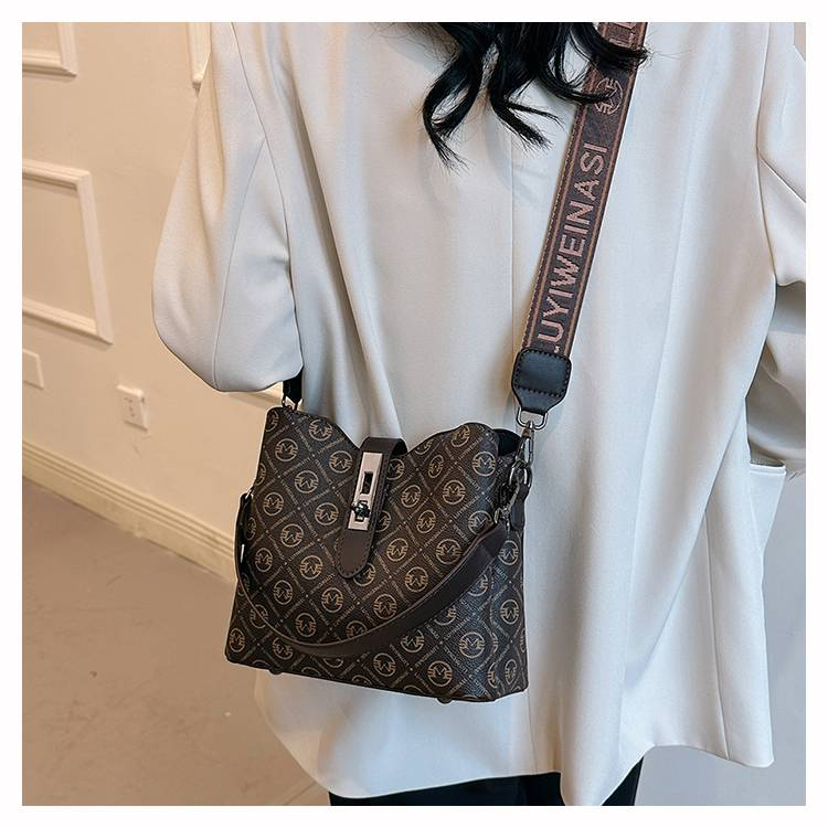 Bolso tipo cubo para mujer nuevo 2024, bolso de hombro con estampado vintage, bolso bandolera con correa ancha_voghion.com