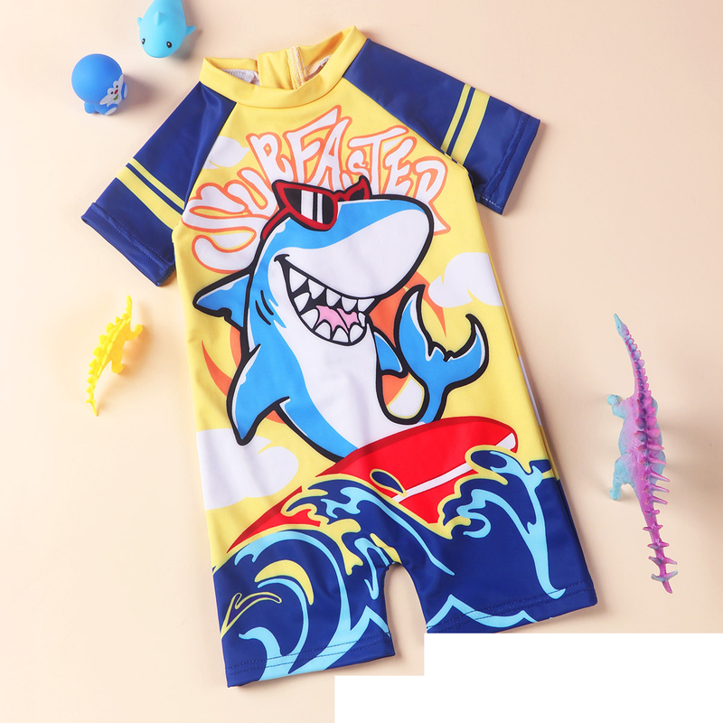 Traje de baño para niños Mother&Kids Boy Cute Shark Boy traje de baño de una pieza con protector solar traje de baño de secado rápido_voghion.com