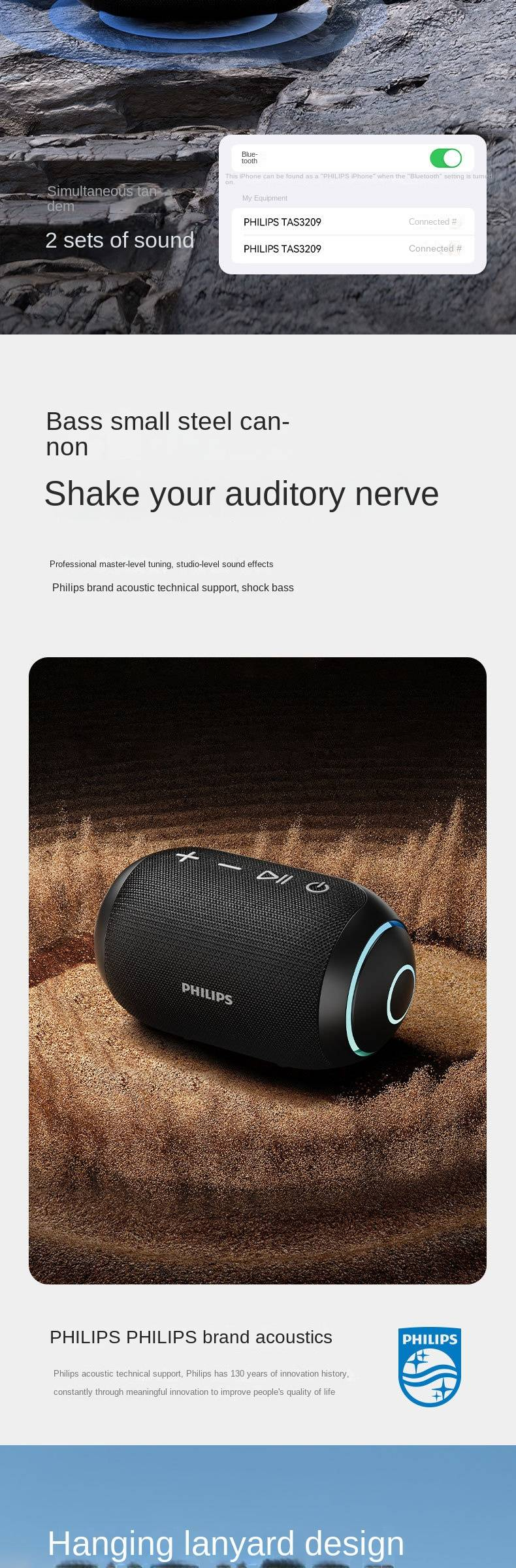 Philips-TAS3209 sans fil Bluetooth Portable extérieur danse carrée étanche haute qualité sonore haut-parleur_voghion.com