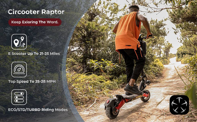 Monopattino elettrico pieghevole CIRCOOTER R3, pneumatico fuoristrada da 10 pollici, motore da 800 W, batteria da 48 V 15 Ah, velocità massima di 45 km/h_voghion.com