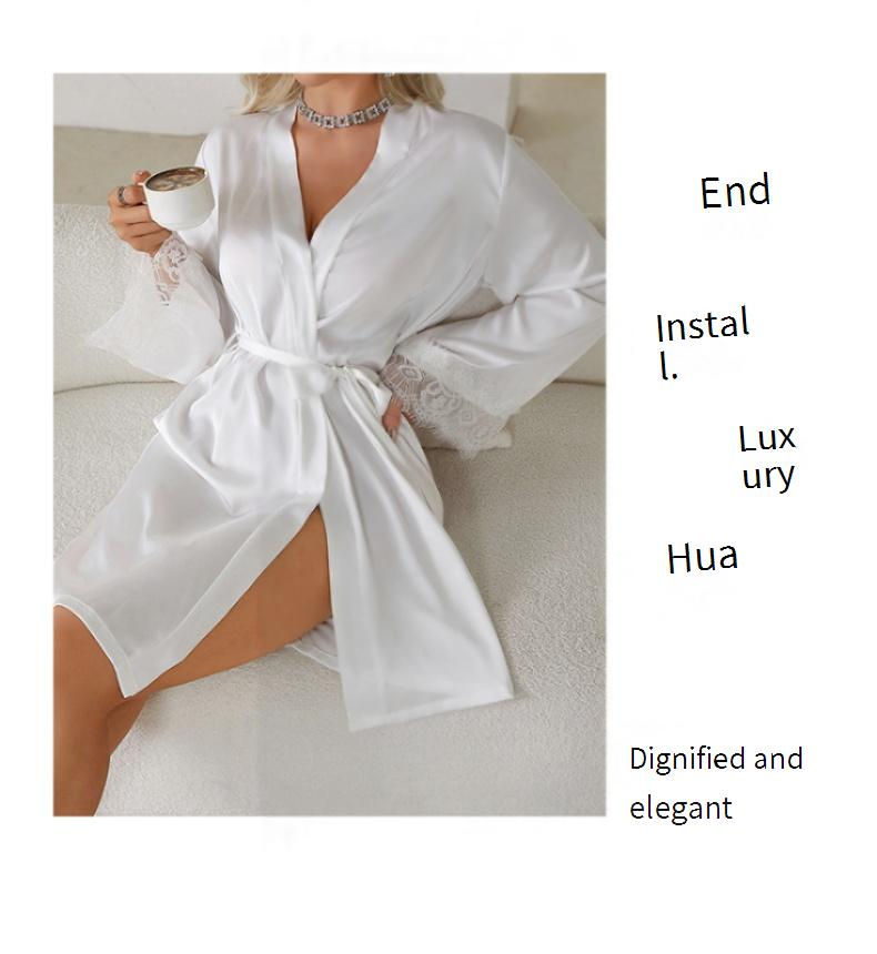 Peignoir de bain en soie pour homme, chemise de nuit, pyjama mi-long, maille à pois, épissure de soie glacée, vêtements de maison_voghion.com