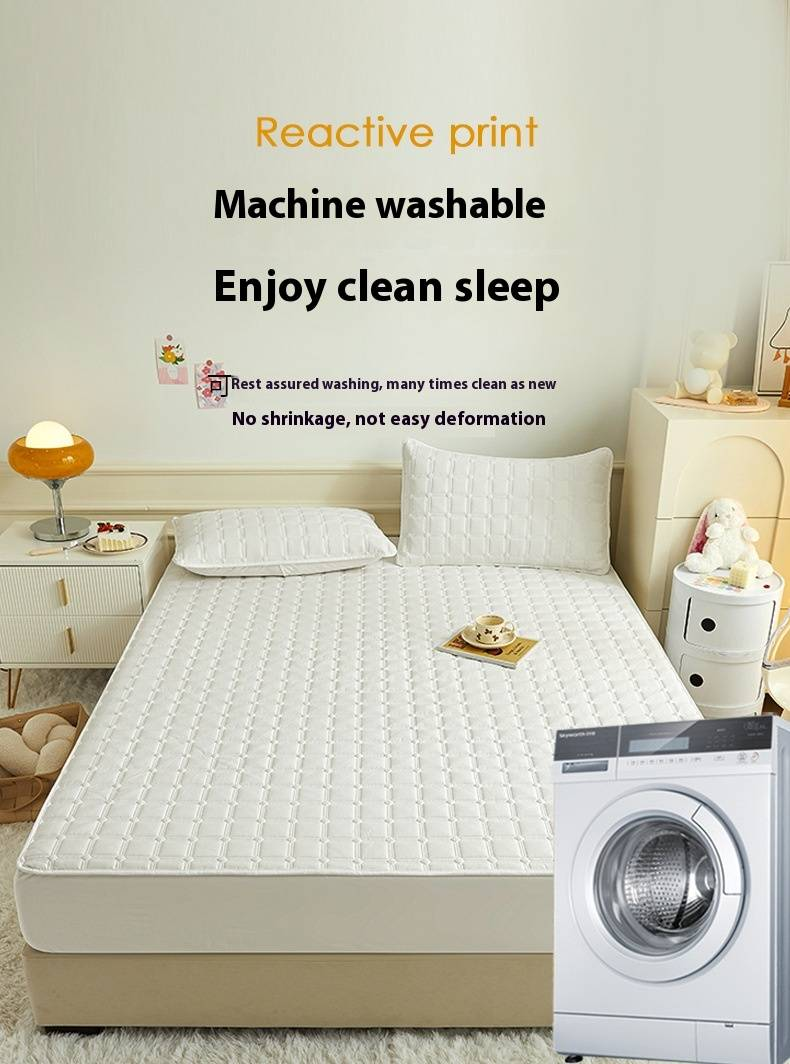 Drap-housse matelassé en coton biologique - Jupe de lit unie de style taïwanais avec envers antidérapant, garnissage en fibres de soja et protège-matelas respirant_voghion.com