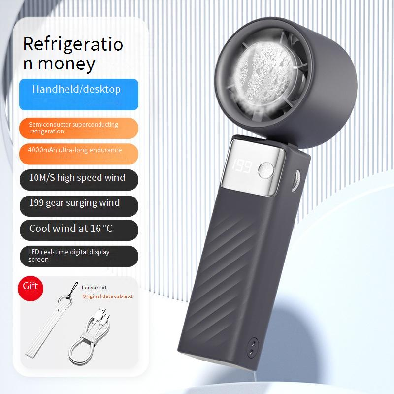 Ice Compress High Speed Handheld Small Fan Outdoor Cooling Violent Fan Portable Usb Charging Folding Digital Display_voghion.com