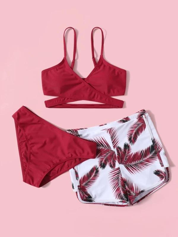 Női ruházat Divat Szexi Bikini Bikini Többszínű Tollmintás Dupla Nadrág Háromrészes Női Fürdőruha_voghion.com