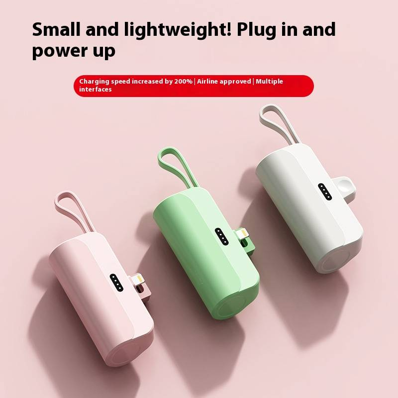 Compact 5000mAh Capsule Power Bank With Built-in Lightning/Type-C & Huawei Cables | Portable Charger For IPhone Android Outdoor Emergency_voghion.com