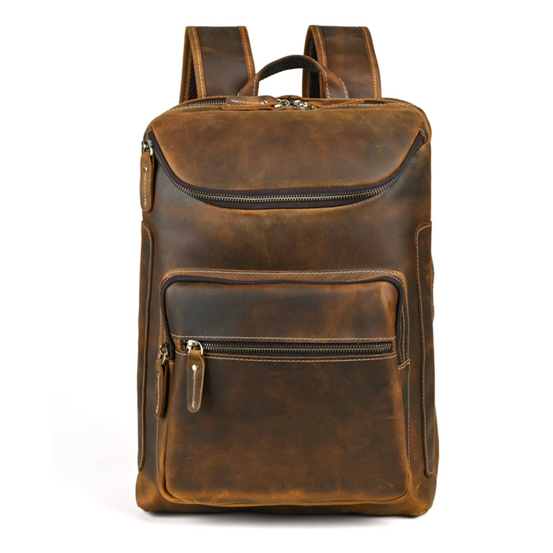 Men's Full Genuine Leather Backpack Vintage Distressed Rucksack With Multiple Compartments Fits 15 Inch Laptop Durable & Stylish For Travel & Daily_voghion.com