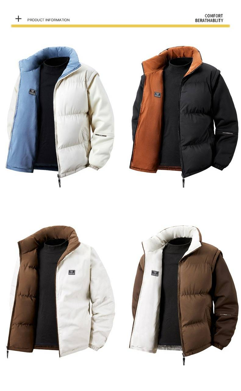 Unisex Reversible Winter Jacket - Thickened Polyester Puffer Coat With Stand Collar, Warm & Comfortable For Daily Wear (White/Black/Brown)_voghion.com