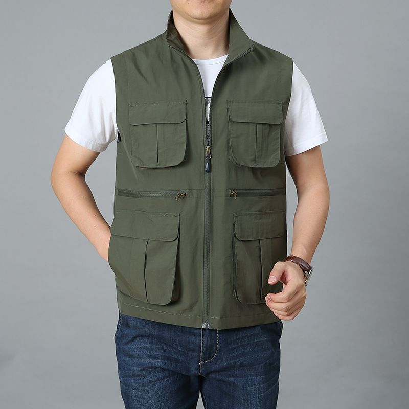 Men's Water-Resistant Tactical Vest – Lightweight Nylon Multi-Pocket Jacket For Outdoor Work & Urban Exploration (Up To 8XL, 5 Colors)_voghion.com