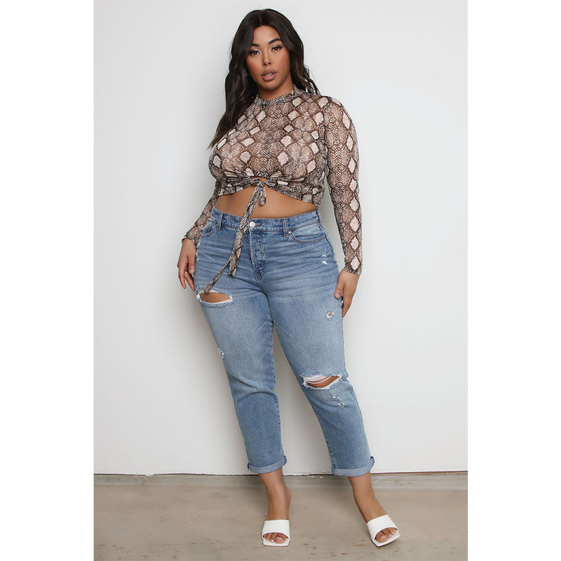 Top a maniche lunghe da donna con stampa serpente trasparente alla moda, abbigliamento da donna_voghion.com