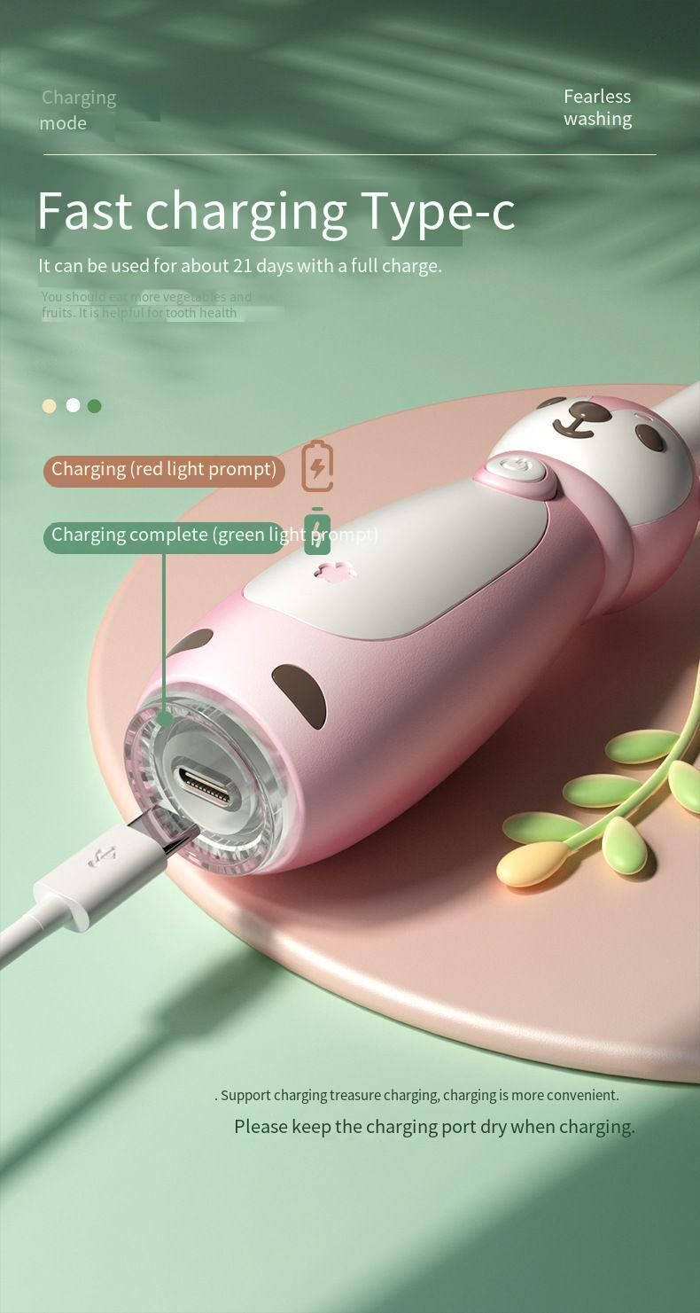 Cepillo de dientes eléctrico recargable para niños, de dibujos animados, impermeable, inteligente, con levitación magnética, sónico, de cerdas suaves, para limpieza bucal de bebés._voghion.com