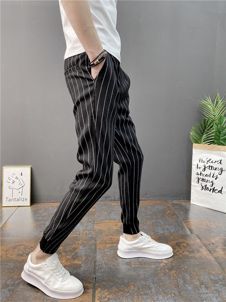 Striped 9-inch Small Casual For Men, Summer Cool, Thin Design, Vertical Stripes, Elastic Waistband, Slimming Effect,_voghion.com