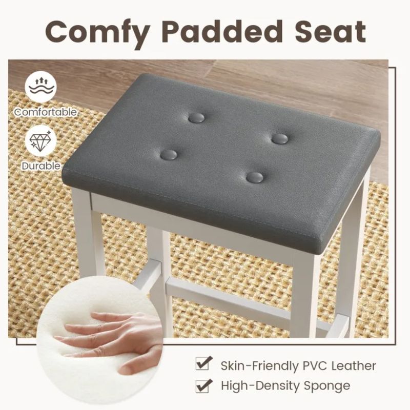 Rubber Wood And Frame Stools Seat Bar With Padded Footrest 24_voghion.com