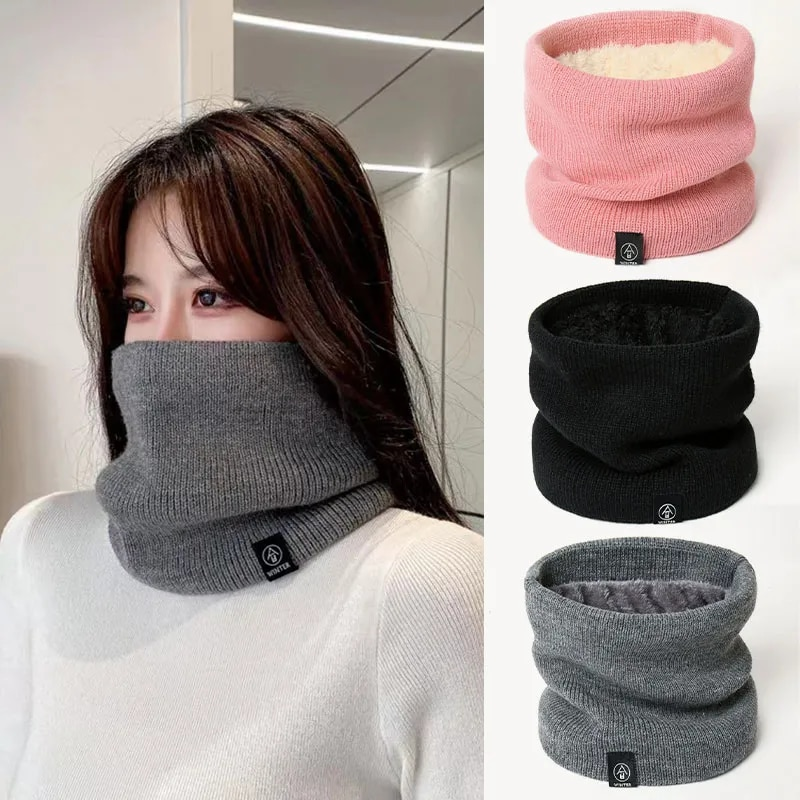 Bufanda de punto de cachemira lisa para mujer, ideal como bufanda de invierno, cálida, de lana y piel, gruesa, unisex, para el cuello._voghion.com
