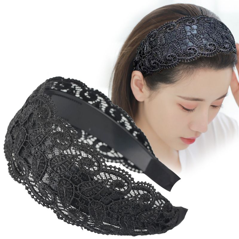 Fascia larga in pizzo con dentini, antiscivolo, elegante clip, fascia semplice, accessorio per il lavaggio del viso di una mamma famosa di Internet,_voghion.com