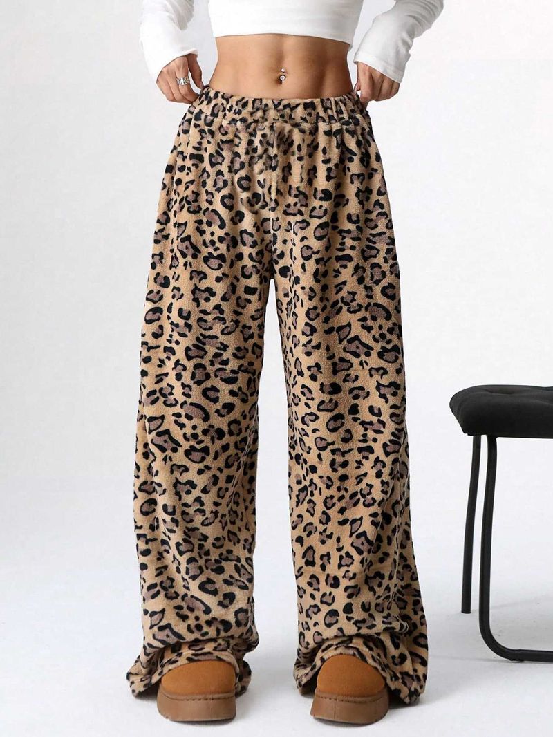 Animal Print Wide-Leg Palazzo Pants – Trendy Polyester High-Waisted Trousers With Elastic Waist, Long Flowy Lounge Pants For Women (S-2XL)_voghion.com