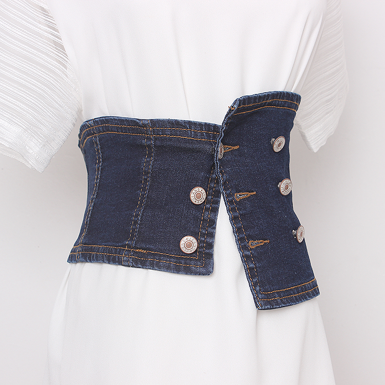 2020 neuer trendiger asymmetrischer zweireihiger geknöpfter Stretch-Denim-Hüfthalter für Damen mit Rock, Hemd und Jeans_voghion.com