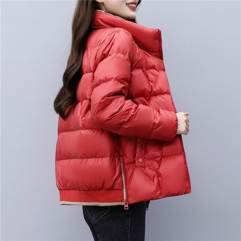 Cappotto imbottito alla moda da donna con collo alto - Vestibilità aderente, caldo ed elegante, versatile per autunno e inverno (nero/rosso/viola)_voghion.com