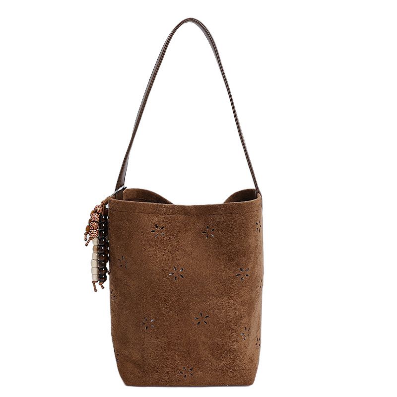 Borsa a secchiello in pelle scamosciata di grande capacità, stile coreano, elegante, da donna, nuova, 2025, con tracolla singola_voghion.com