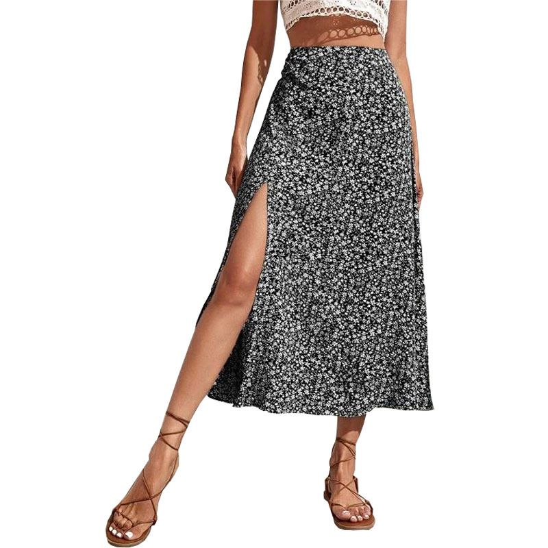 Women's Clothing Floral Skirt Slit A Line Hip Wrapped Long Skirt_voghion.com
