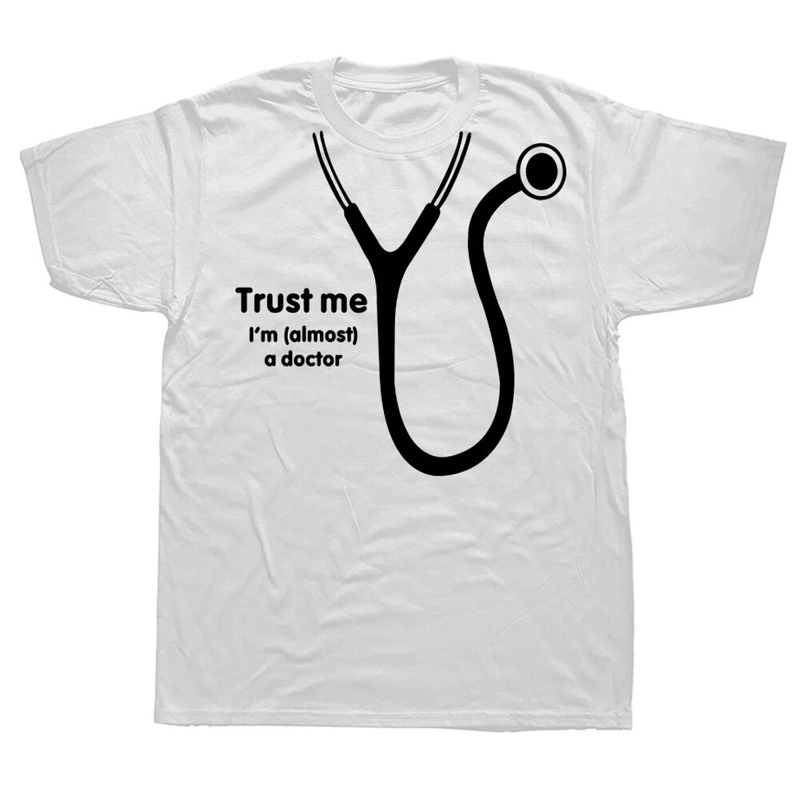 Komik "Bana Güvenin, Neredeyse Doktor Olacak" Tişörtleri Yazlık O Yaka Pamuklu Doktor Parti Tişörtü Erkek Giyim Üstleri_voghion.com