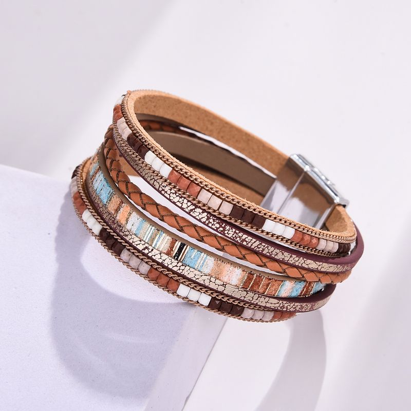 Bracciale versatile da donna in pelle magnetica in stile bohémien, multistrato, con corda per la mano_voghion.com