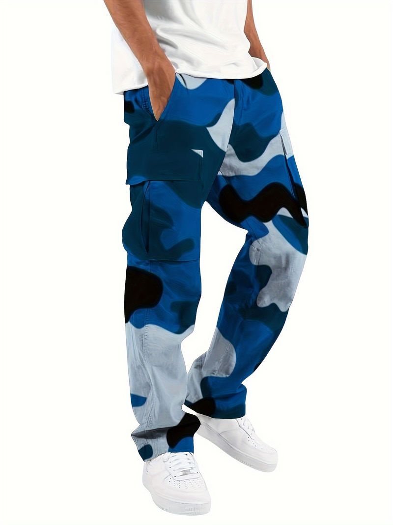 Men's Camouflage Cargo Pants - Outdoor Military Tactical Jogger Pants With Drawstring Waist & Multiple Pockets, Loose Fit Casual Work Pants_voghion.com